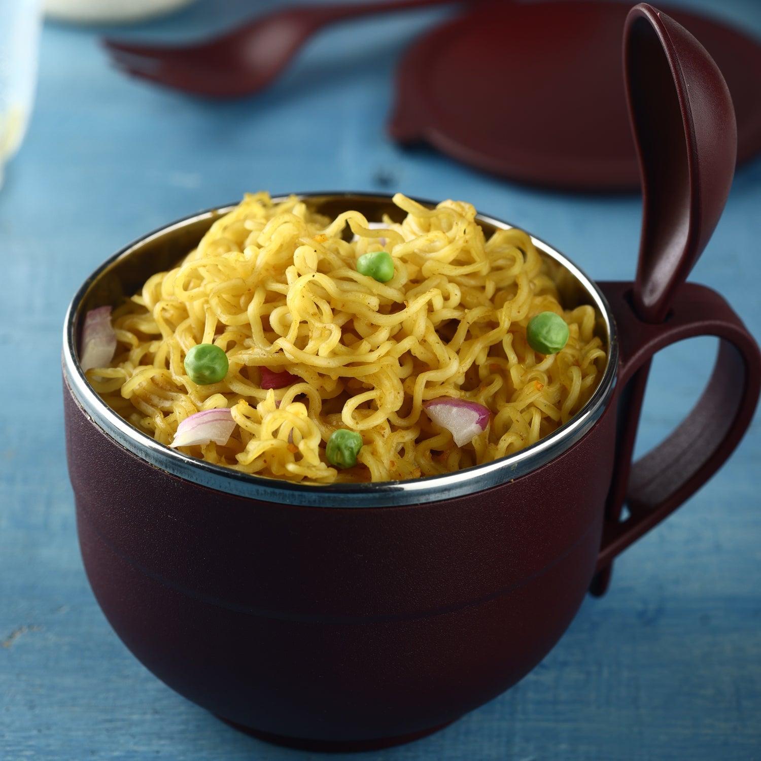 8130 Noodles & Soup Bowl with Spoon and fork Handle Spoon Holder, Stainless Steel Bowl and Spoon Set, Stainless Steel Storage DeoDap 8130 Noodles & Soup Bowl with Spoon and fork Handle Spoon Holder, Stainless Steel Bowl and Spoon Set, Stainless Steel Storage DeoDap